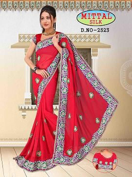 Manufacturers Exporters and Wholesale Suppliers of Red Indian Designer Fancy Saree Surat Gujarat